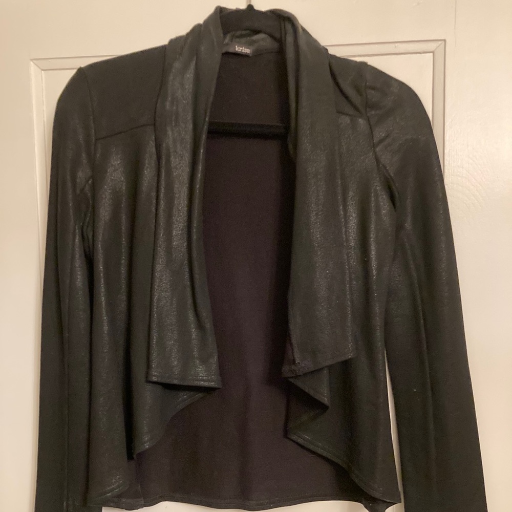 Krisa Black shimmery open front drape blazer